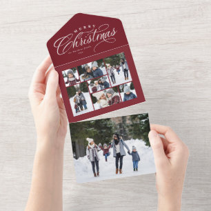 Merry Christmas photo collage maroon red trifold All In One Invitation