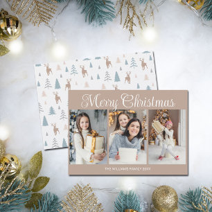 Merry Christmas Photo Collage Modern Mocha Holiday Card