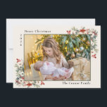Merry Christmas Photo Collage Poinsettias  Holiday Card<br><div class="desc">Elegant 5-photo Christmas greeting card with text, "Merry Christmas." Personalised with the year and family name, as well. Photos are on the front and back of the card. Accented with red and white poinsettias and greenery. Contact me for assistance with your customisations or to request additional matching or coordinating Zazzle...</div>