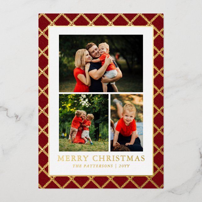 Merry Christmas Photo Collage Red Check (Front)