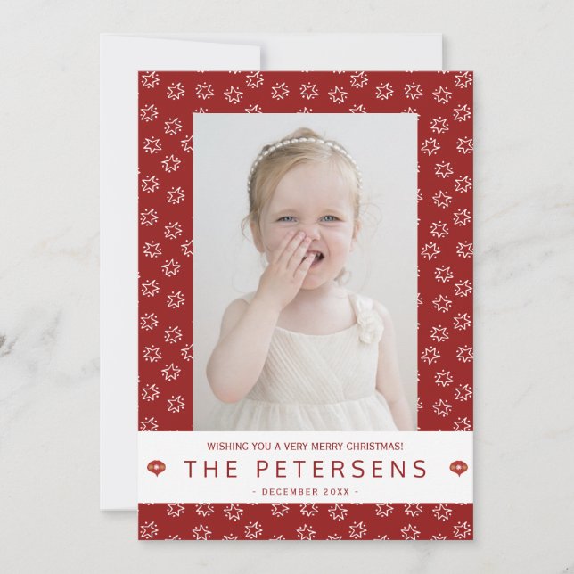 Merry Christmas photo collage red modern Holiday Card (Front)