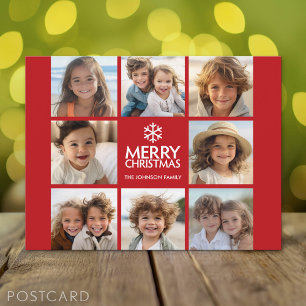 Merry Christmas Photo Collage Red White Holiday Postcard