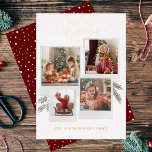 Merry Christmas Photo Collage Script Gold<br><div class="desc">Featuring a 4 photo collage and a modern Merry christmas script typography you can easily change to add your family name and photos. An elegant design to send to friends and family this Holiday season.</div>