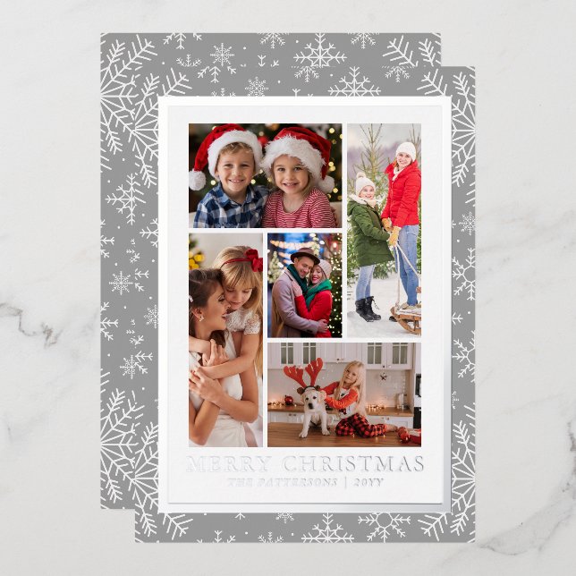 Merry Christmas Photo Collage Silver Snowflake (Front/Back)