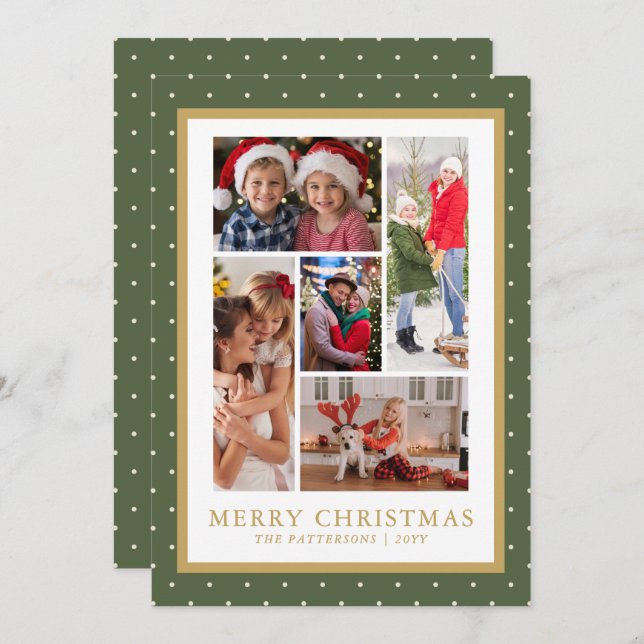 Merry Christmas Photo Collage Simple Modern Holiday Card (Front/Back)