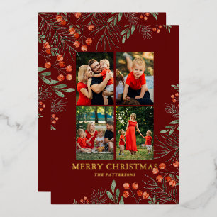 Merry Christmas Photo Collage Watercolor Floral