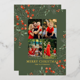 Merry Christmas Photo Collage Watercolor Floral