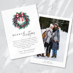 Merry Christmas Photo Coquette Bow Wreath Holiday Card