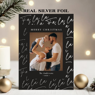 Merry Christmas Photo Elegant Script Real Silver