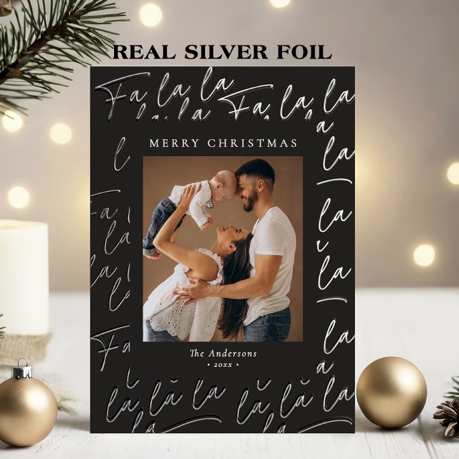 Merry Christmas Photo Elegant Script Real Silver (Creator Uploaded)