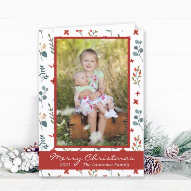 Merry Christmas Photo Eucalyptus Berries Holiday Card (Creator Uploaded)