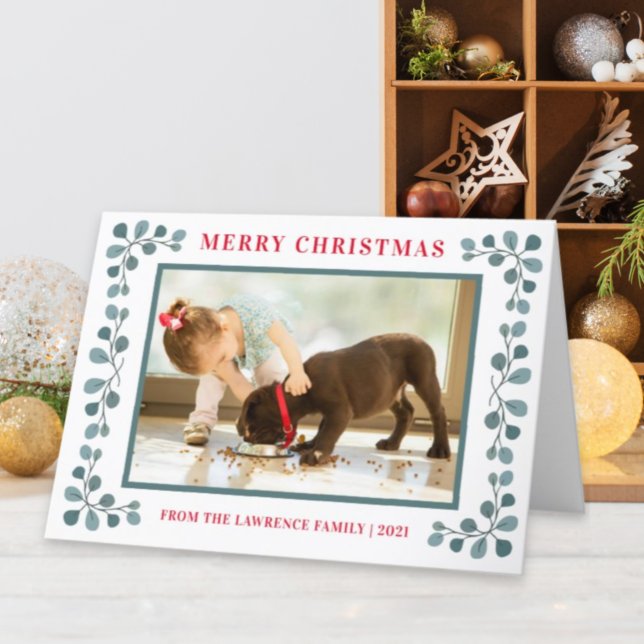 Merry Christmas Photo Eucalyptus Leaf Holiday Card (Creator Uploaded)