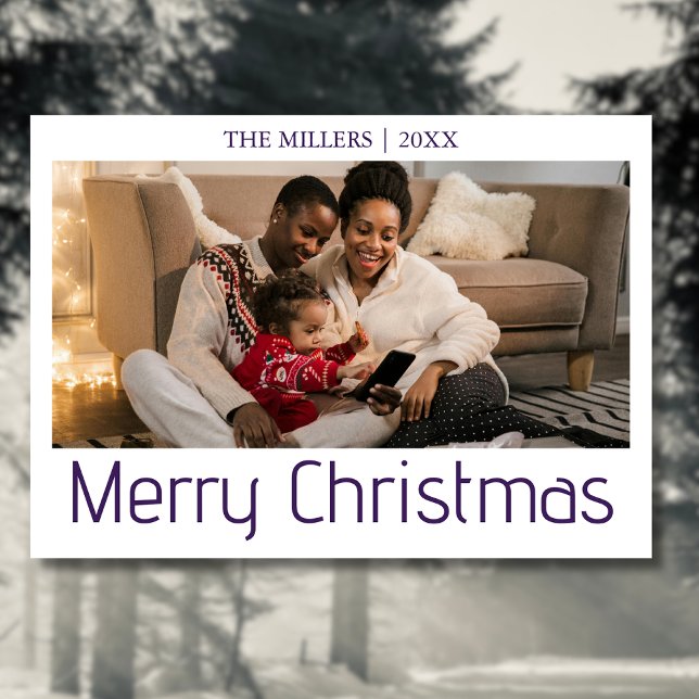 Merry Christmas Photo Family Midnight Purple Text Holiday Card (Creator Uploaded)
