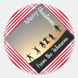 Merry Christmas Photo Family Name Red Gift Tag