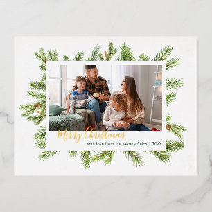 Merry Christmas Photo Foil Holiday Postcard