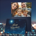 Merry Christmas Photo Folded Foil Greeting Card<br><div class="desc">Merry Christmas card featuring a beautiful Christmas star. Real foil on the front. Custom text on the front and inside of the card. Add your desired photo to the inside. Plenty of space for your personal greeting. Majestic appeal. Nice blue and gold colours. Use the template to create your own...</div>