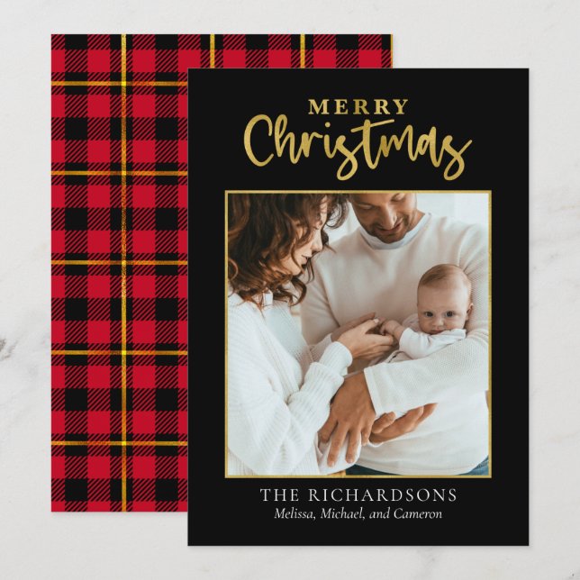 Merry Christmas Photo Gold Foil Minimal Holiday  Card (Front/Back)