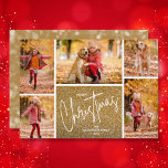Merry Christmas Photo Gold Holiday Card<br><div class="desc">Your favourite 5 photos on these Christmas holiday greeting cards feature Merry Christmas in white and your names in chic lettering in chic lettering on a sparkly gold pattern. Be sure to double-check your order before adding it to your cart as what you see on the screen is what will...</div>