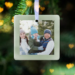 Merry Christmas Photo Green Script Simple Ceramic Ornament<br><div class="desc">This design features a merry Christmas ornament with a minimal minimalist,  a classic photo,  with elegant calligraphy script typography,  a stylish trendy,  watercolor green background with a modern minimalist clean simple style,  an elegant chic,  holiday gift idea.</div>