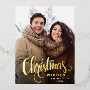 Merry Christmas PHOTO Greeting Gold Foil Holiday Postcard