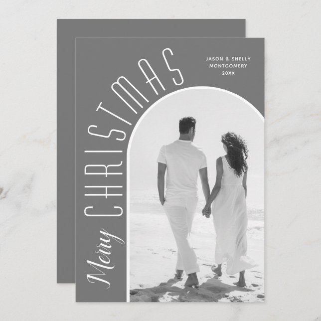 Merry Christmas Photo Grey Holiday Card (Front/Back)