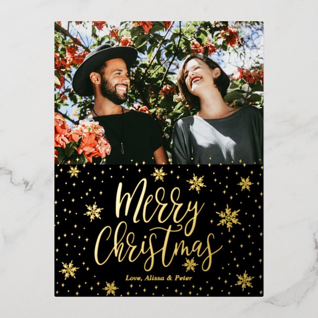 Merry Christmas | Photo Hoilday Greeting Foil Holi Foil Holiday Postcard (Front)