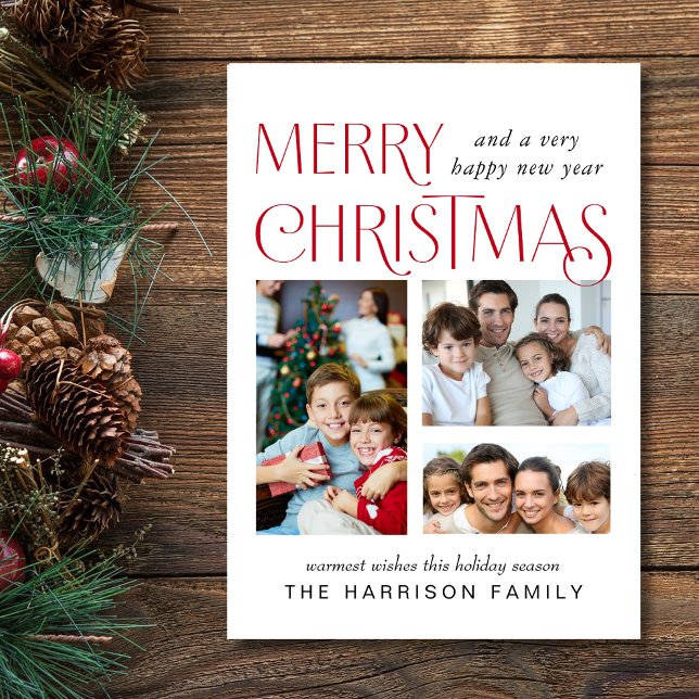 Merry Christmas Photo Holiday Card (This holiday season, let your family's smiles and heartwarming memories shine on our 3 photo card)