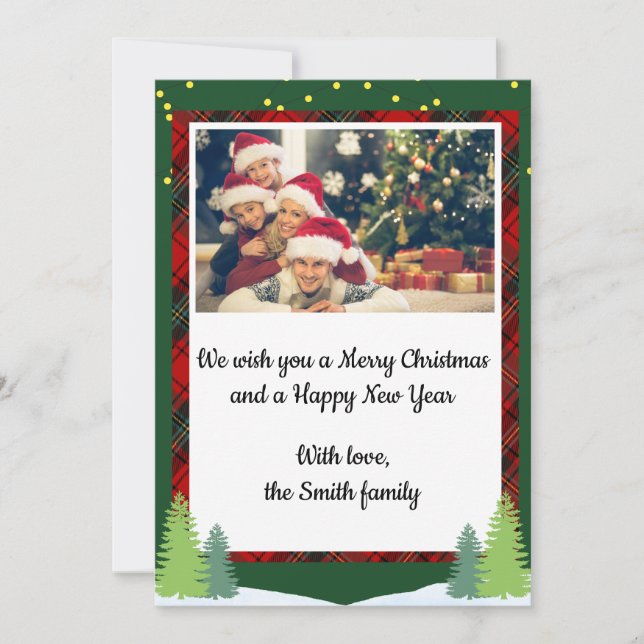 Merry Christmas Photo Holiday Card Plaid Border (Front)