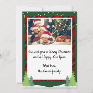 Merry Christmas Photo Holiday Card Plaid Border