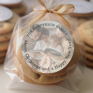 Merry Christmas Photo Holiday Classic Round Sticker