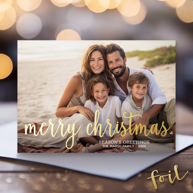 Merry Christmas Photo Horizontal - with Gold (Gold Foil Christmas Photo Card)