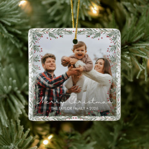 Merry Christmas Photo Magnet Ceramic Ornament