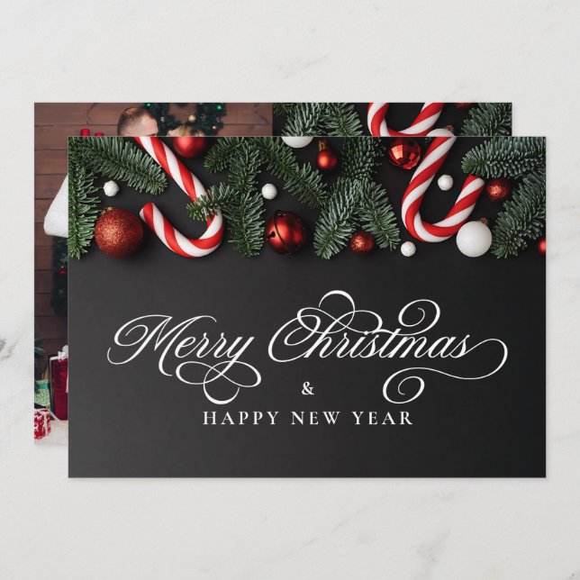 Merry Christmas Photo & Message Modern Traditional Holiday Card (Front/Back)