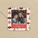 Merry Christmas Photo Mid Century Modern Sticker<br><div class="desc">Send warm wishes this holiday season with our customisable Mid Century Modern Christmas sticker. Perfect for adding a personal touch, this sticker allows you to insert your own photo and customise the text. With a charming design that blends festive elements, it's an ideal way to share holiday cheer with friends...</div>