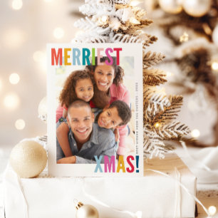 MERRY CHRISTMAS PHOTO modern bright family Holiday Card