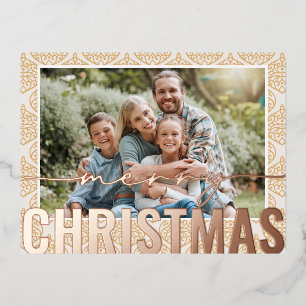 Merry Christmas Photo Modern Gold Festive Pattern Foil Holiday Postcard