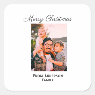 Merry Christmas photo modern love simple family mo Square Sticker