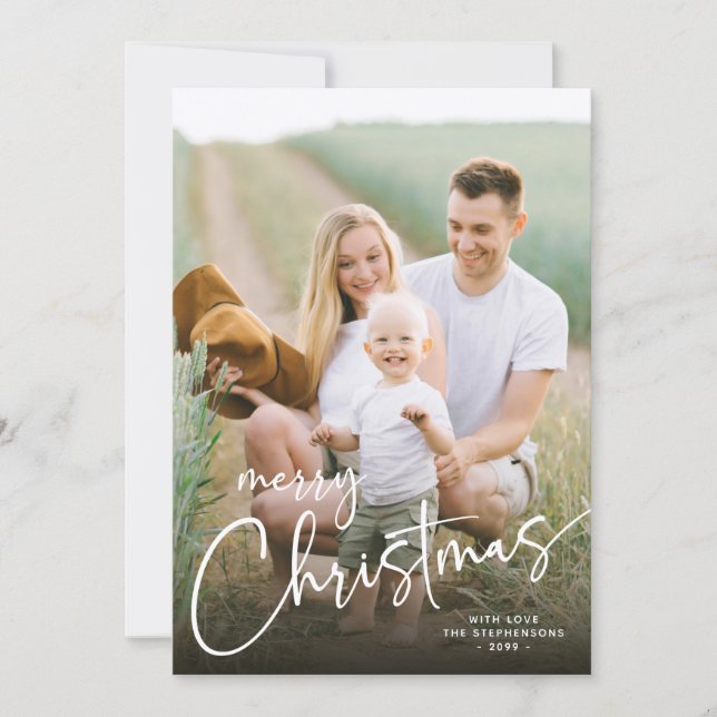 Merry Christmas Photo Modern Script Holiday Card (Front)