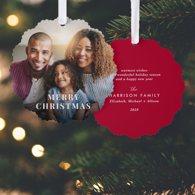 Merry Christmas Photo Overlay Holiday Tree Decoration Card (Share the love and warmth of the holiday season with a photo paper ornament card)