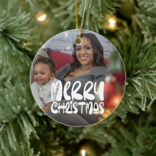 Merry Christmas Photo Personalised Ceramic Tree Decoration