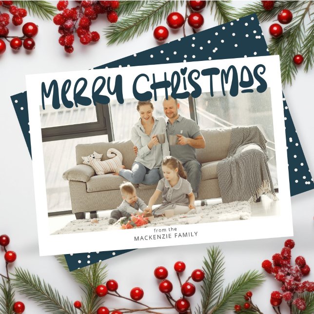 Merry Christmas Photo Personalised Holiday Card (Merry Christmas Photo Personalized Holiday Card by Ricaso. Fun bold and colorful holiday cards)