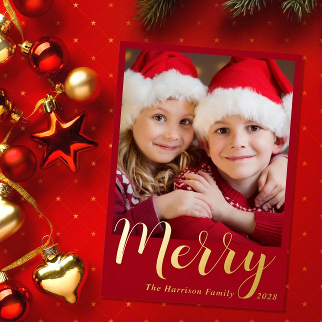 Merry Christmas Photo Red (This holiday season, let your family's smiles & heartwarming memories shine on our real foil card)