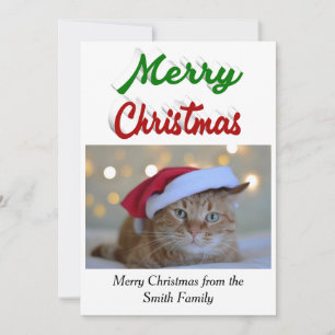 Merry Christmas photo red green script  Holiday Card
