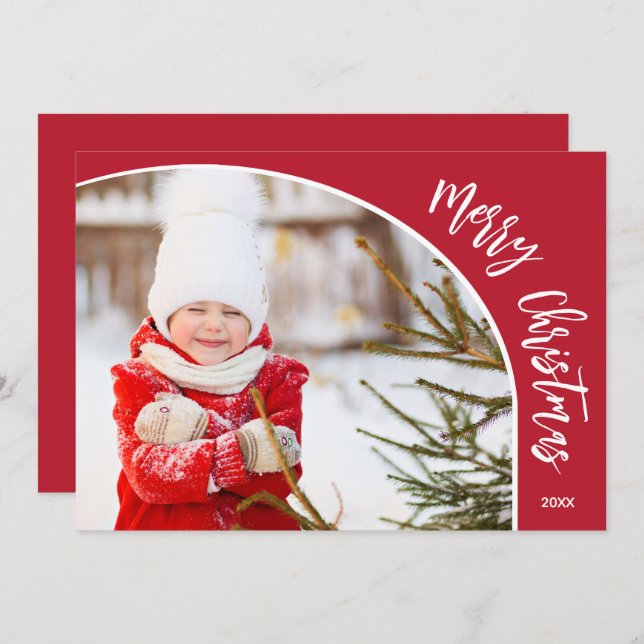 Merry Christmas Photo Red Holiday Card (Front/Back)