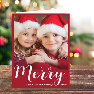 Merry Christmas Photo Red Holiday Card