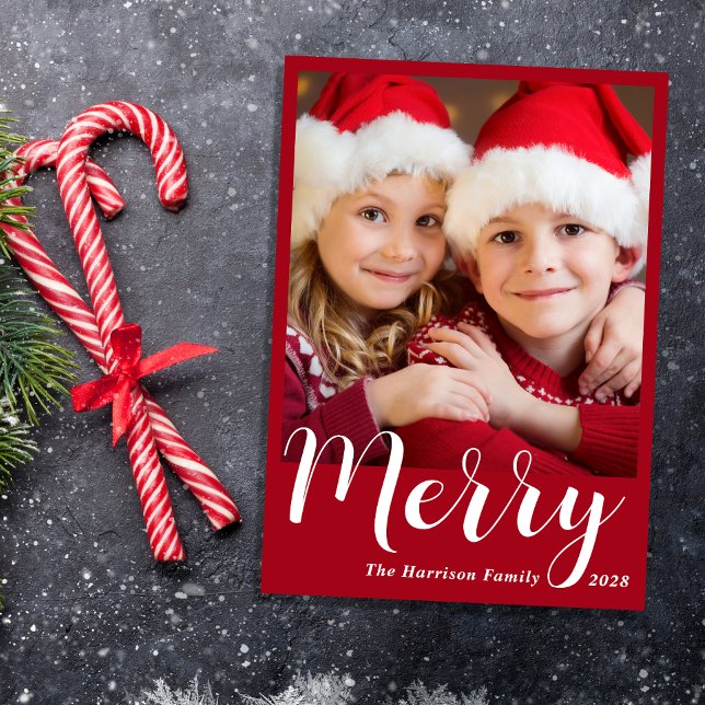 Merry Christmas Photo Red Holiday Card (Share the love and warmth of the season with your personalized photo Christmas card)