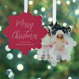 Merry Christmas Photo Red Holiday Tree Decoration Card