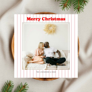 Merry Christmas Photo Red Striped Holiday Card