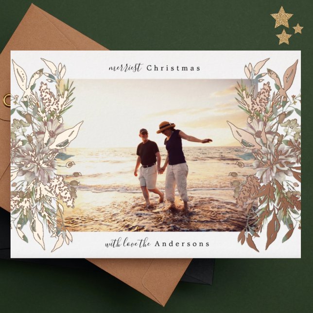 Merry Christmas Photo Rose Gold Botanical Floral (Creator Uploaded)