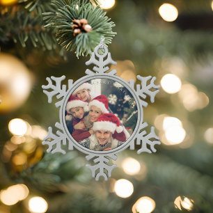 Merry Christmas Photo Snowflake  Snowflake Pewter Christmas Ornament
